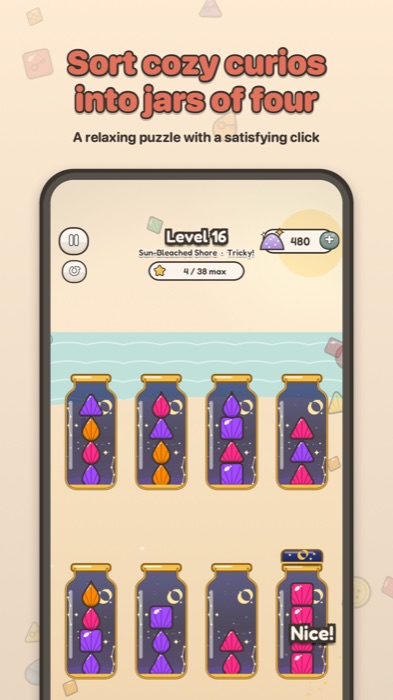 Curio Sort screenshot: Sorting curios in Starry Night jars