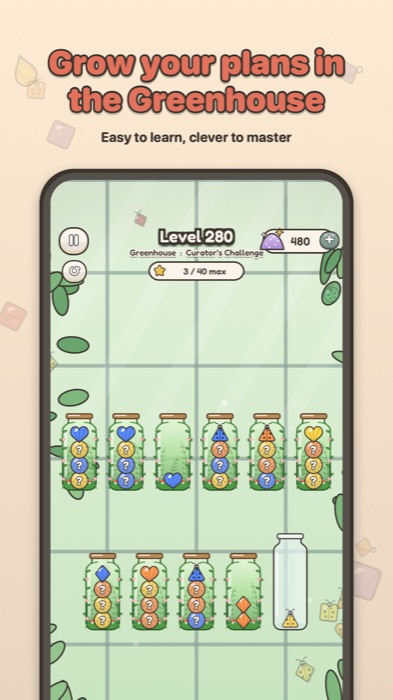 Curio Sort screenshot: Terrarium jars in the Greenhouse